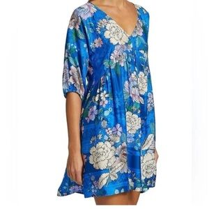 NEW 💙 Johnny Was Blue Floral Dress Cover Up size M Silk blend